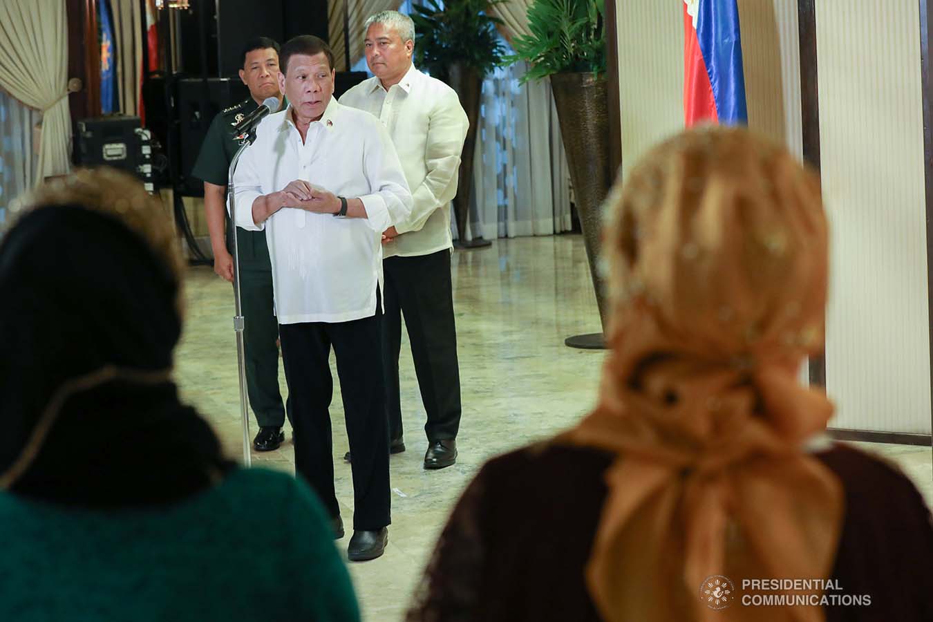 President Rodrigo Roa Duterte gives a message after posthumously awarding the Order of Lapu-Lapu Rank of Kalasag to the killed soldiers during a ceremony at the Malacañan Palace on September 17, 2019. TOTO LOZANO/PRESIDENTIAL PHOTO