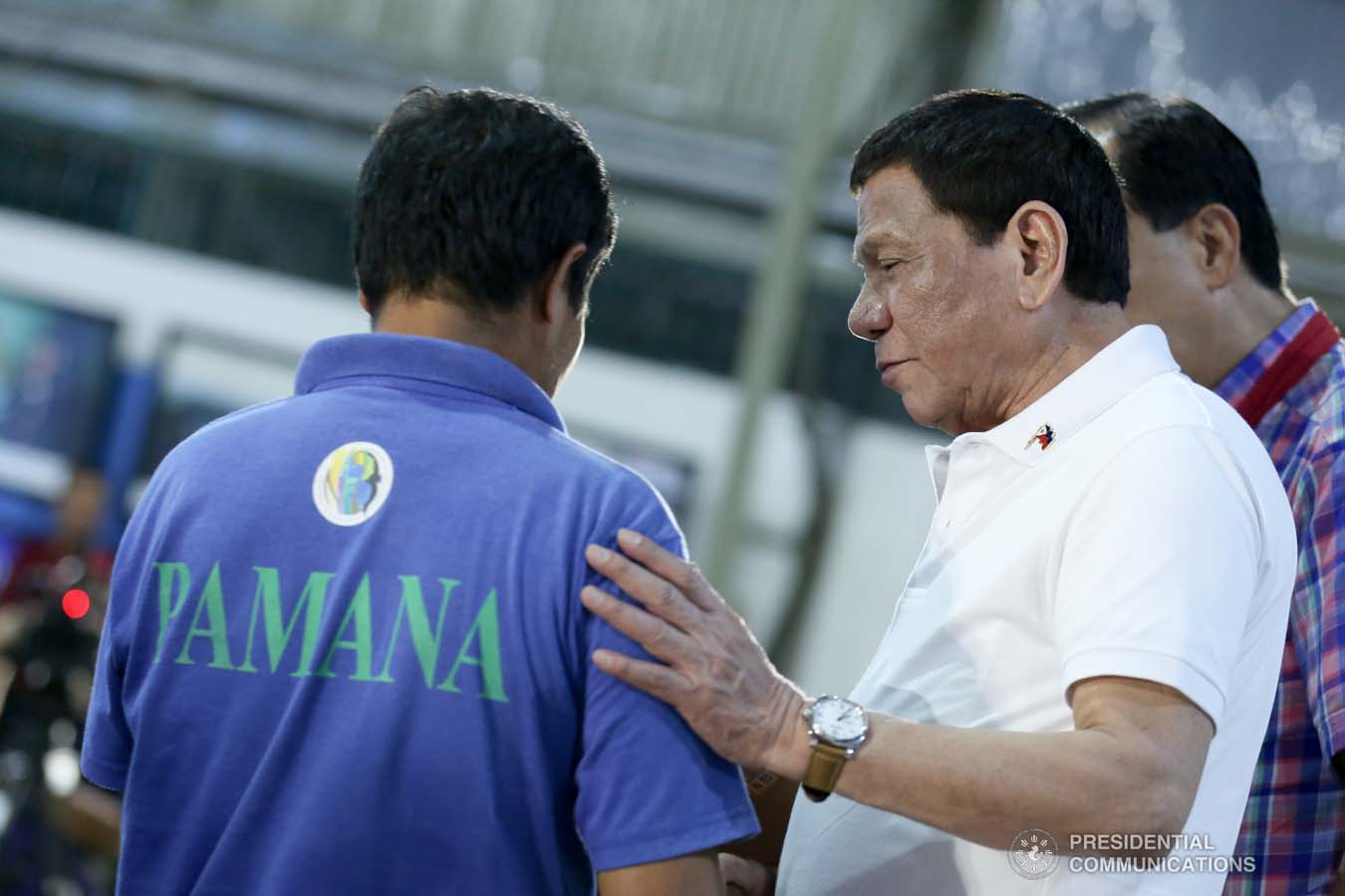 President Rodrigo Roa Duterte greets one of the surrenderees during the decommissioning of the arms and forces of the 727 Rebolusyonaryong Partido ng Manggagawa - Pilipinas/ Revolutionary Proletarian Army/ Alex Boncayao Brigade - Tabara-Paduano Group (RPM-P/RPA/ABB-TPG) at the Camp General Macario B. Peralta, Jr. in Jamindan, Capiz on September 19, 2019. ALBERT ALCAIN/PRESIDENTIAL PHOTO