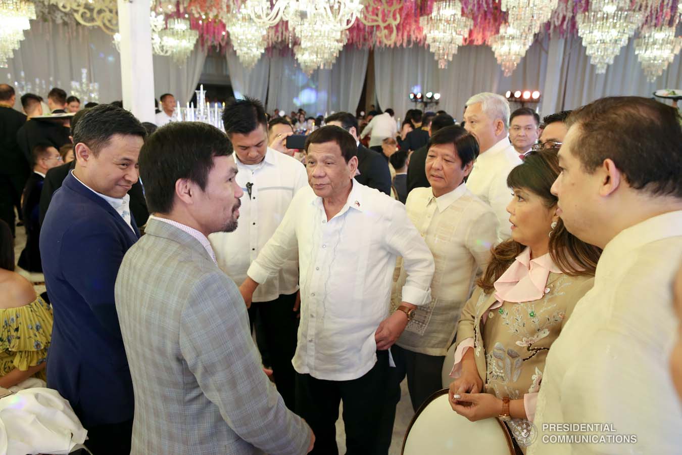 President Rodrigo Roa Duterte chats with the guests during the baptism of Sara Velasco at the Shangri-La Hotel in Makati City on September 22, 2019. ALBERT ALCAIN/PRESIDENTIAL PHOTO