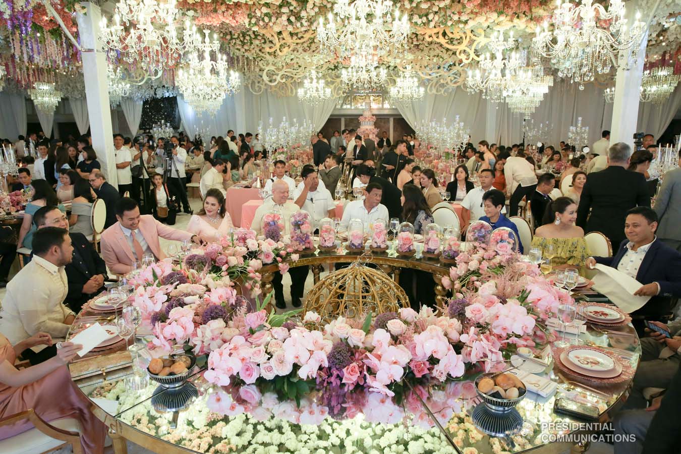President Rodrigo Roa Duterte chats with his partner Cielito Avanceña during the baptism of Sara Velasco at the Shangri-La Hotel in Makati City on September 22, 2019. ALBERT ALCAIN/PRESIDENTIAL PHOTO