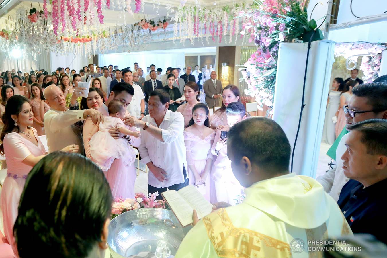 President Rodrigo Roa Duterte attends as a mentor in the baptism of Sara Velasco at the Shangri-La Hotel in Makati City on September 22, 2019. VALERIE ESCALERA/PRESIDENTIAL PHOTO