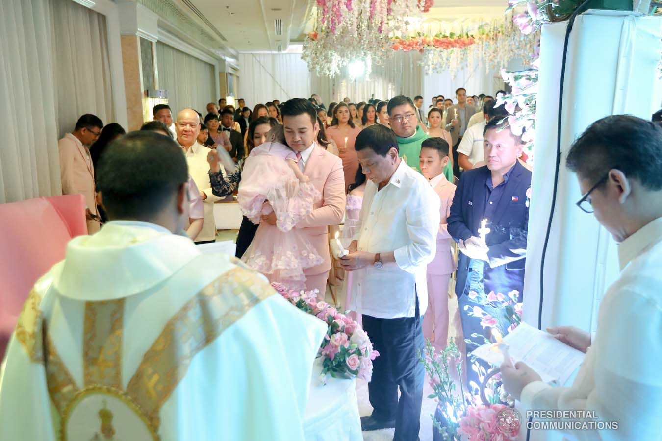 President Rodrigo Roa Duterte attends as a mentor in the baptism of Sara Velasco at the Shangri-La Hotel in Makati City on September 22, 2019. VALERIE ESCALERA/PRESIDENTIAL PHOTO