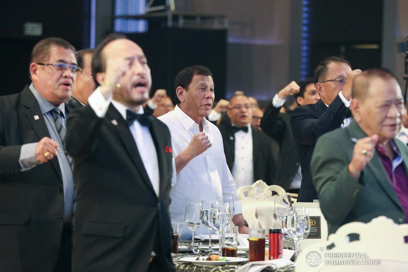 President Rodrigo Roa Duterte sings the Lex Talionis Fraternitas Inc. (LTFI) hymn during the 50th Founding Anniversary Celebration of LTFI at The Manila Hotel on September 25, 2019. ACE MORANDANTE/PRESIDENTIAL PHOTO
