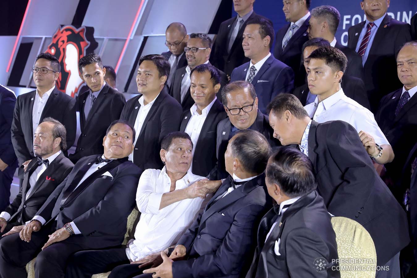 President Rodrigo Roa Duterte greets one of the members of the Lex Talionis Fraternitas Inc. as they celebrate their 50th anniversary at The Manila Hotel on September 25, 2019. ALFRED FRIAS/PRESIDENTIAL PHOTO