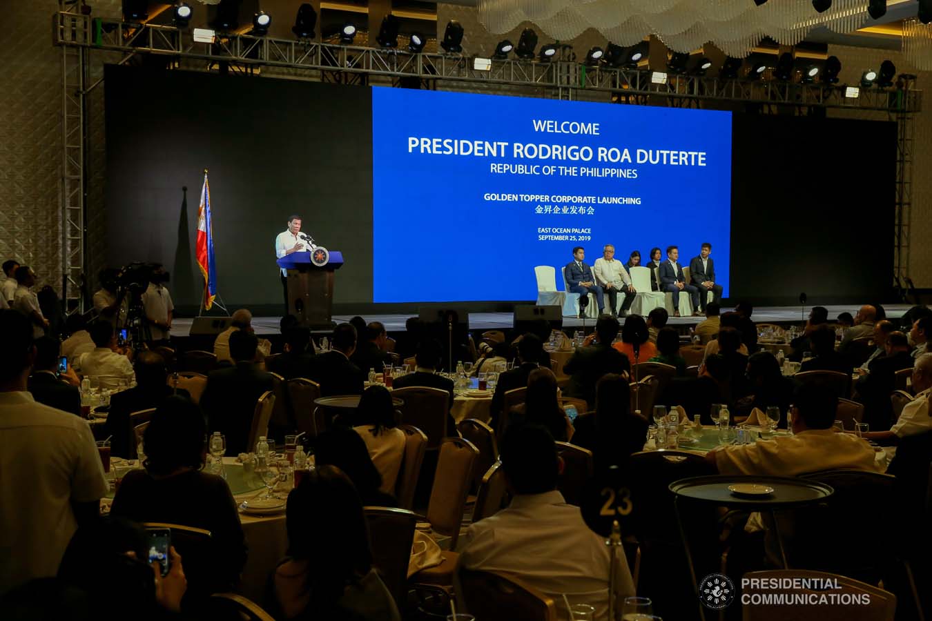 President Rodrigo Roa Duterte delivers his speech during the Golden Topper Corporate Launch at the Aseana Business Park in Parañaque City on September 25, 2019. ALBERT ALCAIN/PRESIDENTIAL PHOTO