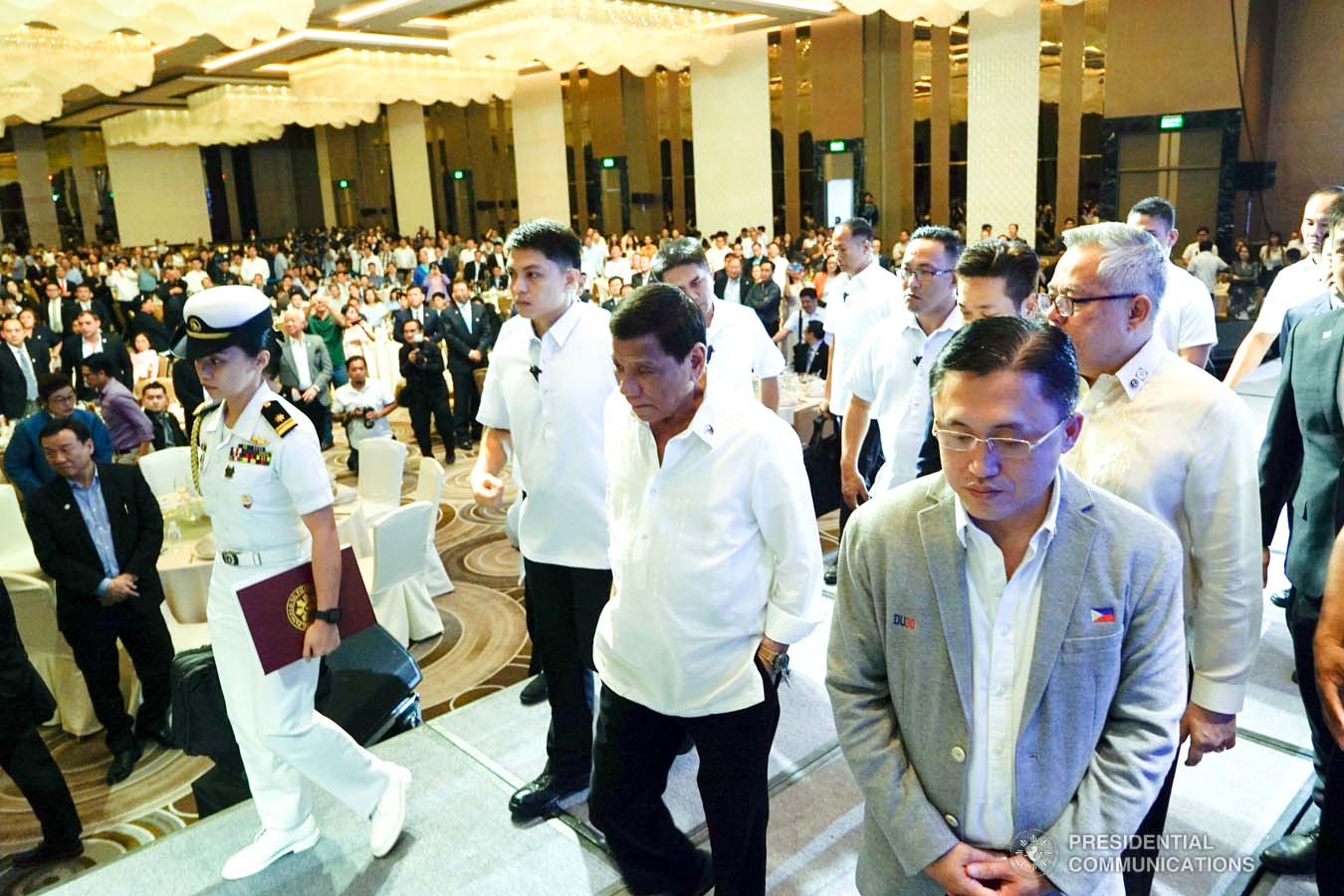 President Rodrigo Roa Duterte departs after delivering his speech during the Golden Topper Corporate Launch at the Aseana Business Park in Parañaque City on September 25, 2019. KING RODRIGUEZ/PRESIDENTIAL PHOTO