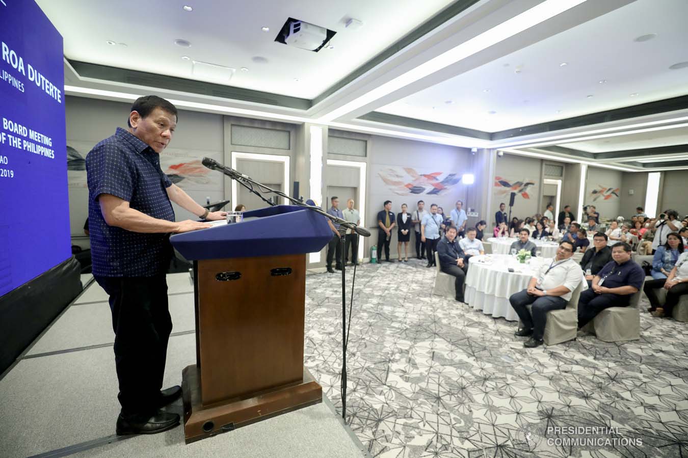 President Rodrigo Roa Duterte delivers his speech during the 69th National Executive Board Meeting of the League of Cities of the Philippines at the DusitD2 Davao Hotel in Davao City on September 27, 2019. SIMEON CELI JR./PRESIDENTIAL PHOTO