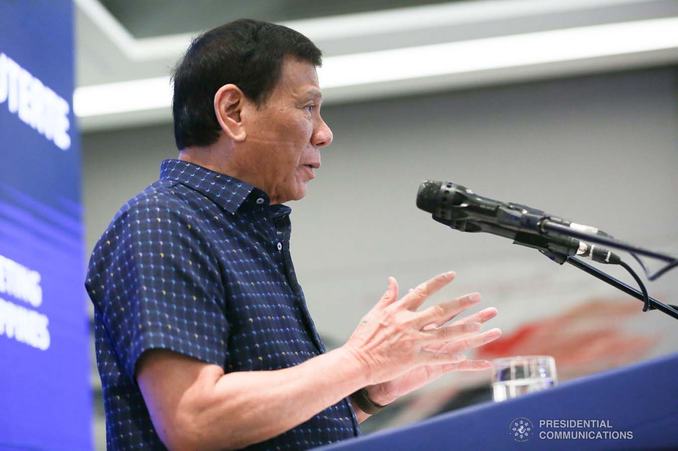 President Rodrigo Roa Duterte delivers his speech during the 69th National Executive Board Meeting of the League of Cities of the Philippines at the DusitD2 Davao Hotel in Davao City on September 27, 2019. SIMEON CELI JR./PRESIDENTIAL PHOTO