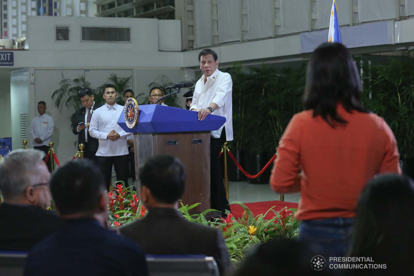 President Rodrigo Roa Duterte answers queries from the members of the media prior to his departure at the Ninoy Aquino International Airport in Pasay City on October 01, 2019 for his official visit to the Russian Federation. ALBERT ALCAIN/PRESIDENTIAL PHOTO
