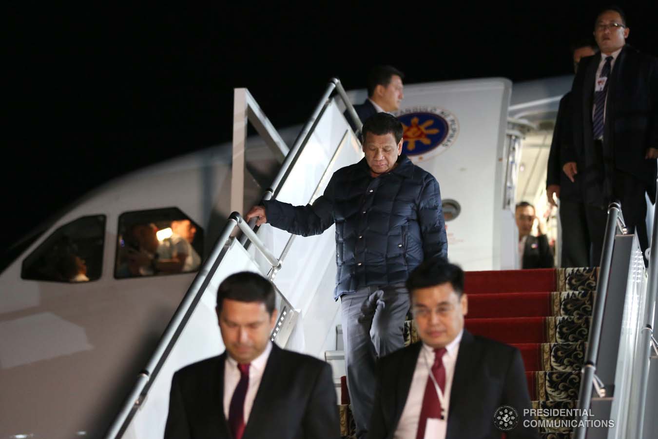 President Rodrigo Roa Duterte alights from a plane upon his arrival at the Sochi International Airport in Russia on October 2, 2019. KARL NORMAN ALONZO/PRESIDENTIAL PHOTO