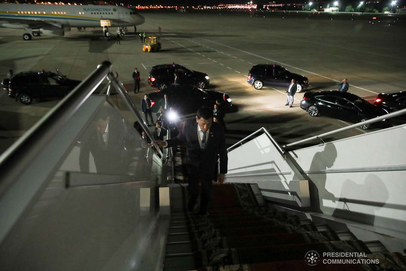 President Rodrigo Roa Duterte boards a plane at the Sochi International Airport as he heads back to Moscow, Russia on October 3, 2019. KING RODRIGUEZ/PRESIDENTIAL PHOTO