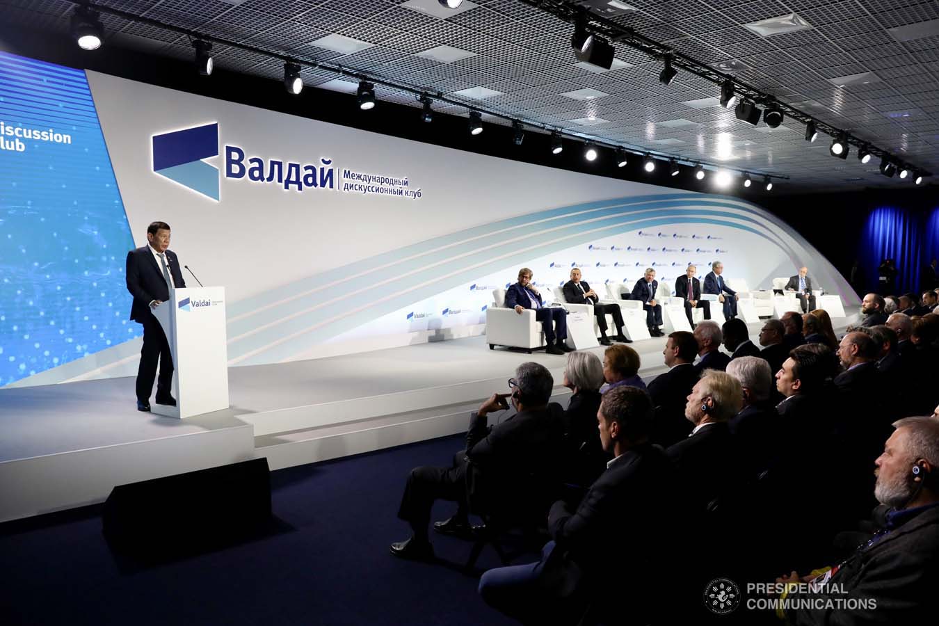 President Rodrigo Roa Duterte delivers his speech during the plenary session of the 16th Annual Meeting of the Valdai Discussion Club at the Polyana 1389 Hotel in Sochi, Russia on October 3, 2019. RICHARD MADELO/PRESIDENTIAL PHOTO