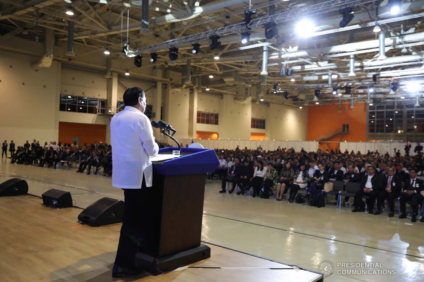 President Rodrigo Roa Duterte delivers his speech during his meeting with the Filipino community at the Exhibition of Achievements of National Economy (VDNH) in Moscow on October 5, 2019. ROBINSON NIÑAL JR./PRESIDENTIAL PHOTO