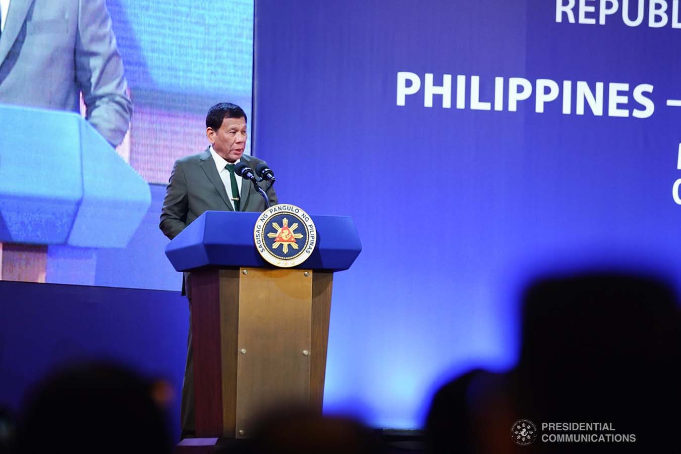 President Rodrigo Roa Duterte delivers his speech during the Philippines-Russia Business Forum at the House of the Unions in Moscow, Russian Federation on October 4, 2019. JOEY DALUMPINES/PRESIDENTIAL PHOTO