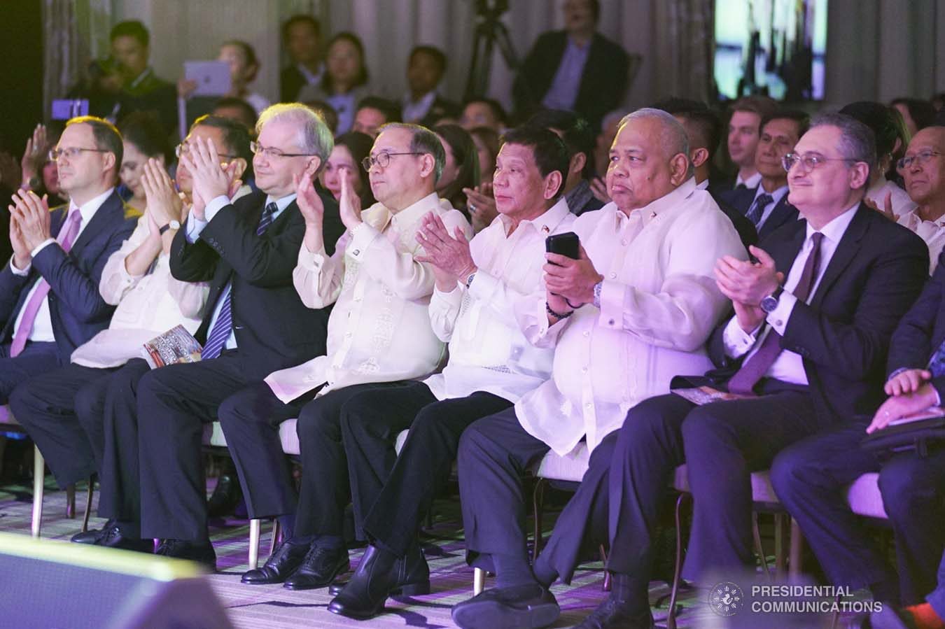 President Rodrigo Roa Duterte applauds while witnessing the Philippine Cultural Gala Performance at the Four Seasons Hotel in Moscow, Russian Federation on October 4, 2019. JOEY DALUMPINES/PRESIDENTIAL PHOTO