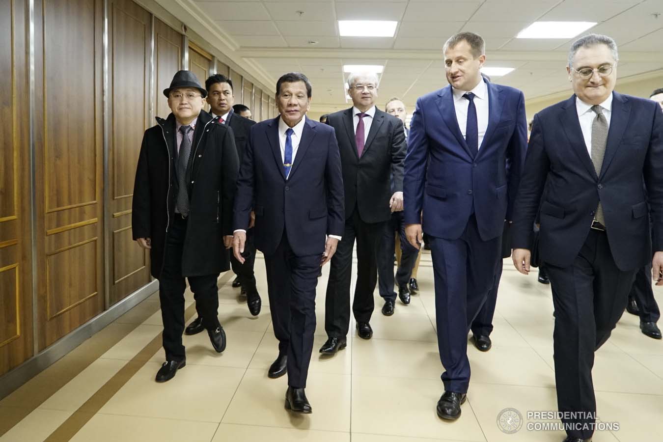 President Rodrigo Roa Duterte is accompanied by Moscow State Institute of International Relations (MGIMO) University Vice Rector Artem Malgin prior to the conferment of the honorary doctorate degree at the MGIMO University in Moscow, Russian Federation on October 05, 2019. KING RODRIGUEZ/PRESIDENTIAL PHOTO