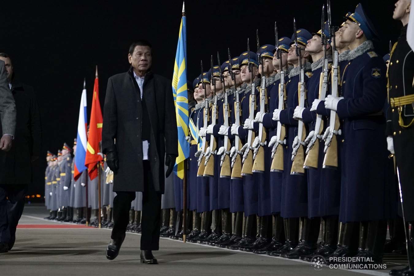 President Rodrigo Roa Duterte is accorded foyer honors as he prepares to depart at the Vnukovo Military Base Airport in Moscow, Russian Federation on October 5, 2019. KING RODRIGUEZ/PRESIDENTIAL PHOTO