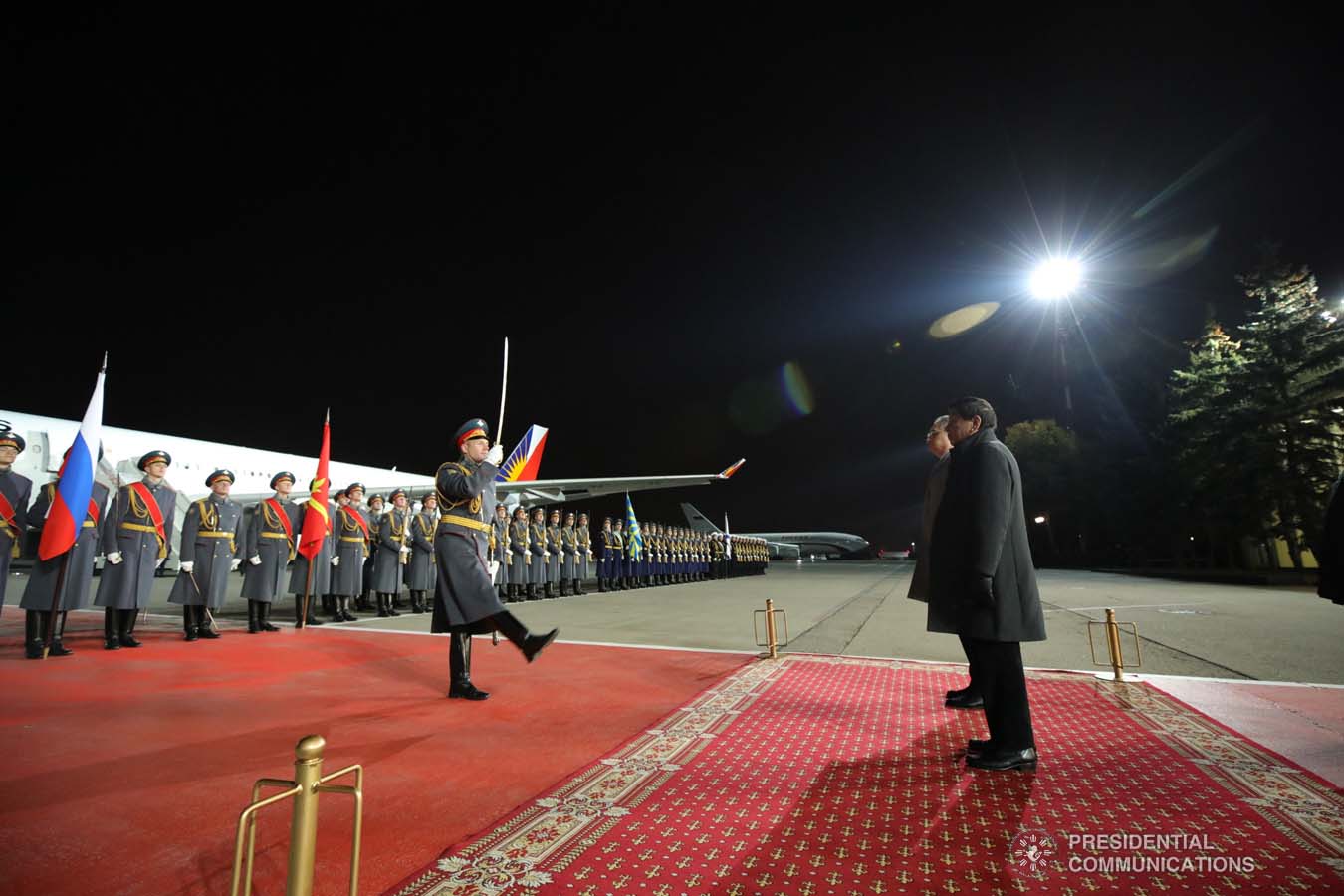 President Rodrigo Roa Duterte is accorded foyer honors as he prepares to depart at the Vnukovo Military Base Airport in Moscow, Russian Federation on October 5, 2019. KING RODRIGUEZ/PRESIDENTIAL PHOTO