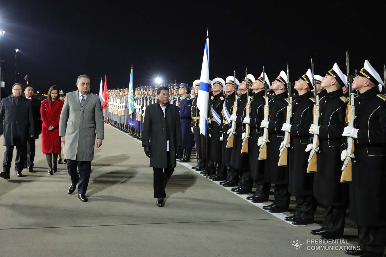 President Rodrigo Roa Duterte is accorded foyer honors as he prepares to depart at the Vnukovo Military Base Airport in Moscow, Russian Federation on October 5, 2019. KING RODRIGUEZ/PRESIDENTIAL PHOTO