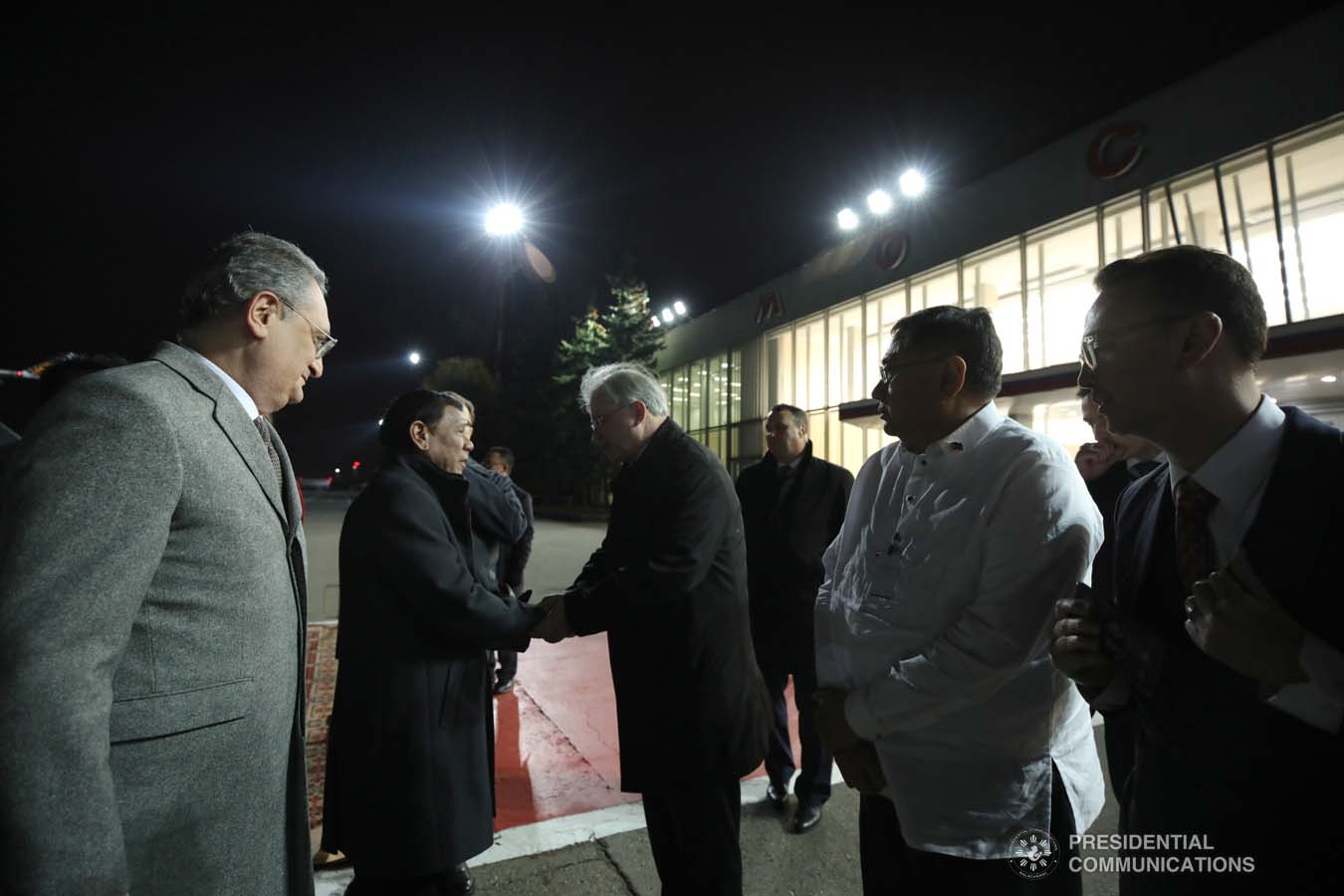 President Rodrigo Roa Duterte bids farewell to Russian Ambassador to the Philippines Igor Khovaev as he prepares to depart at the Vnukovo Military Base Airport in Moscow, Russian Federation on October 5, 2019. KING RODRIGUEZ/PRESIDENTIAL PHOTO