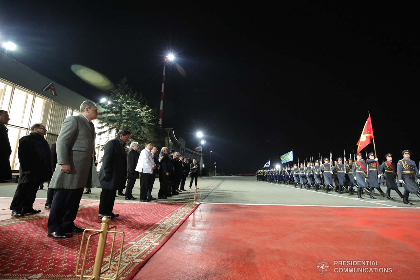 President Rodrigo Roa Duterte is accorded foyer honors as he prepares to depart at the Vnukovo Military Base Airport in Moscow, Russian Federation on October 5, 2019. KING RODRIGUEZ/PRESIDENTIAL PHOTO