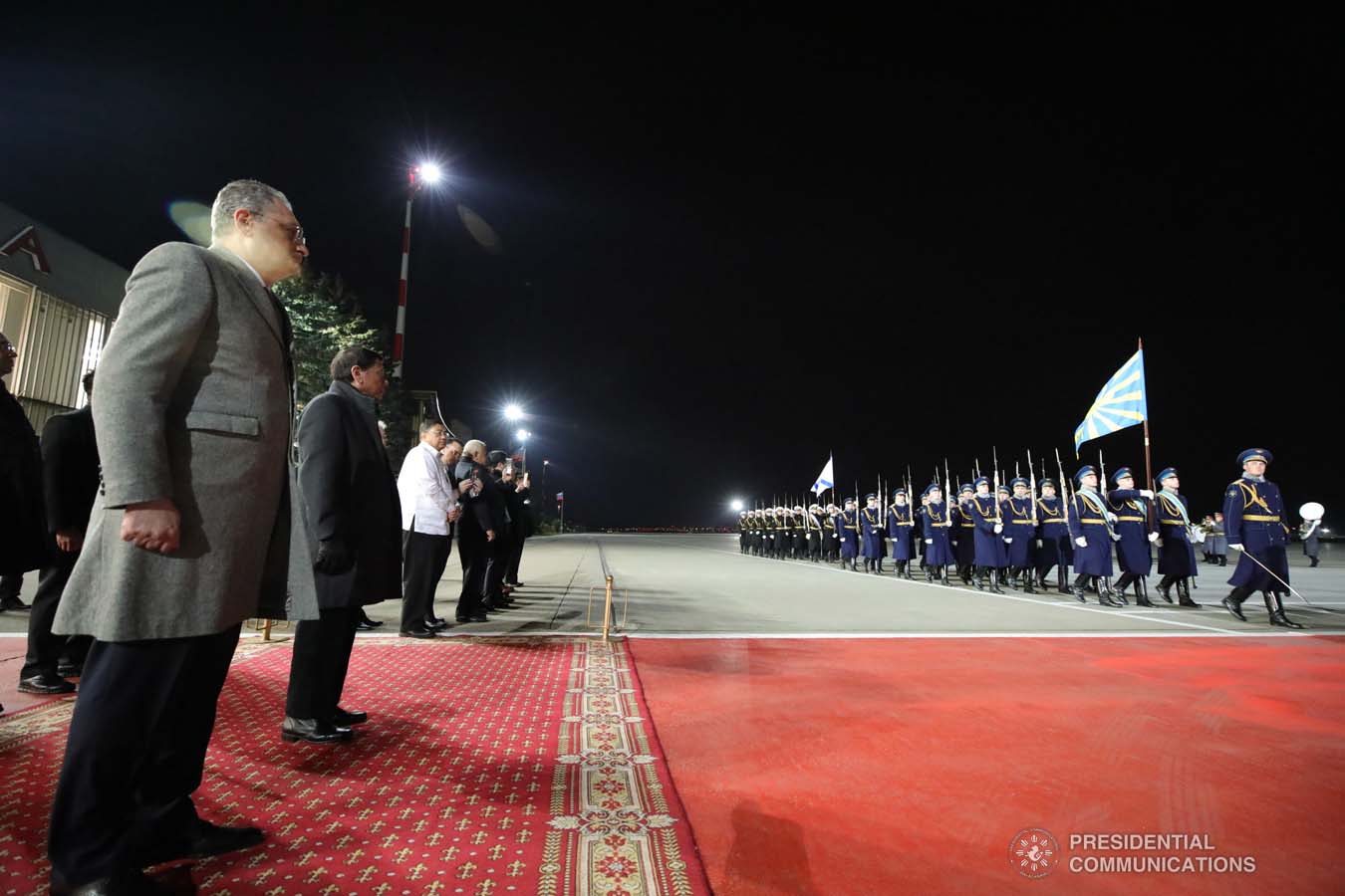 President Rodrigo Roa Duterte is accorded foyer honors as he prepares to depart at the Vnukovo Military Base Airport in Moscow, Russian Federation on October 5, 2019. KING RODRIGUEZ/PRESIDENTIAL PHOTO