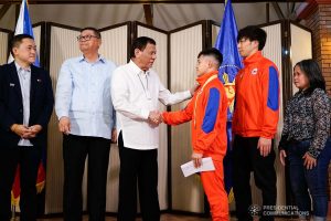 President Rodrigo Roa Duterte meets 49th FIG Artistic Gymnastics World Championships Gold Medalist Carlos Yulo at the Malago Clubhouse in Malacañang on October 16, 2019. KING RODRIGUEZ/PRESIDENTIAL PHOTO