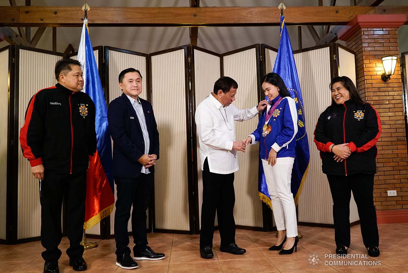 President Rodrigo Roa Duterte meets World Championships of Performing Arts (WCOPA) medalist Joanna Miranda at the Malago Clubhouse in Malacañang on October 16, 2019. KING RODRIGUEZ/PRESIDENTIAL PHOTO
