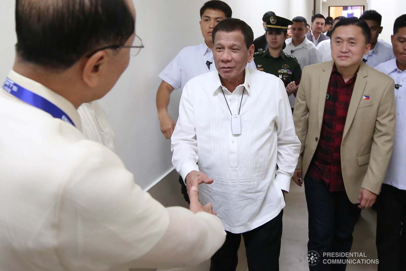President Rodrigo Roa Duterte receives a warm welcome upon his arrival at The Manila Hotel for his attendance to the 45th Philippine Business Conference and Expo on October 17, 2019. ROBINSON NIÑAL JR./PRESIDENTIAL PHOTO