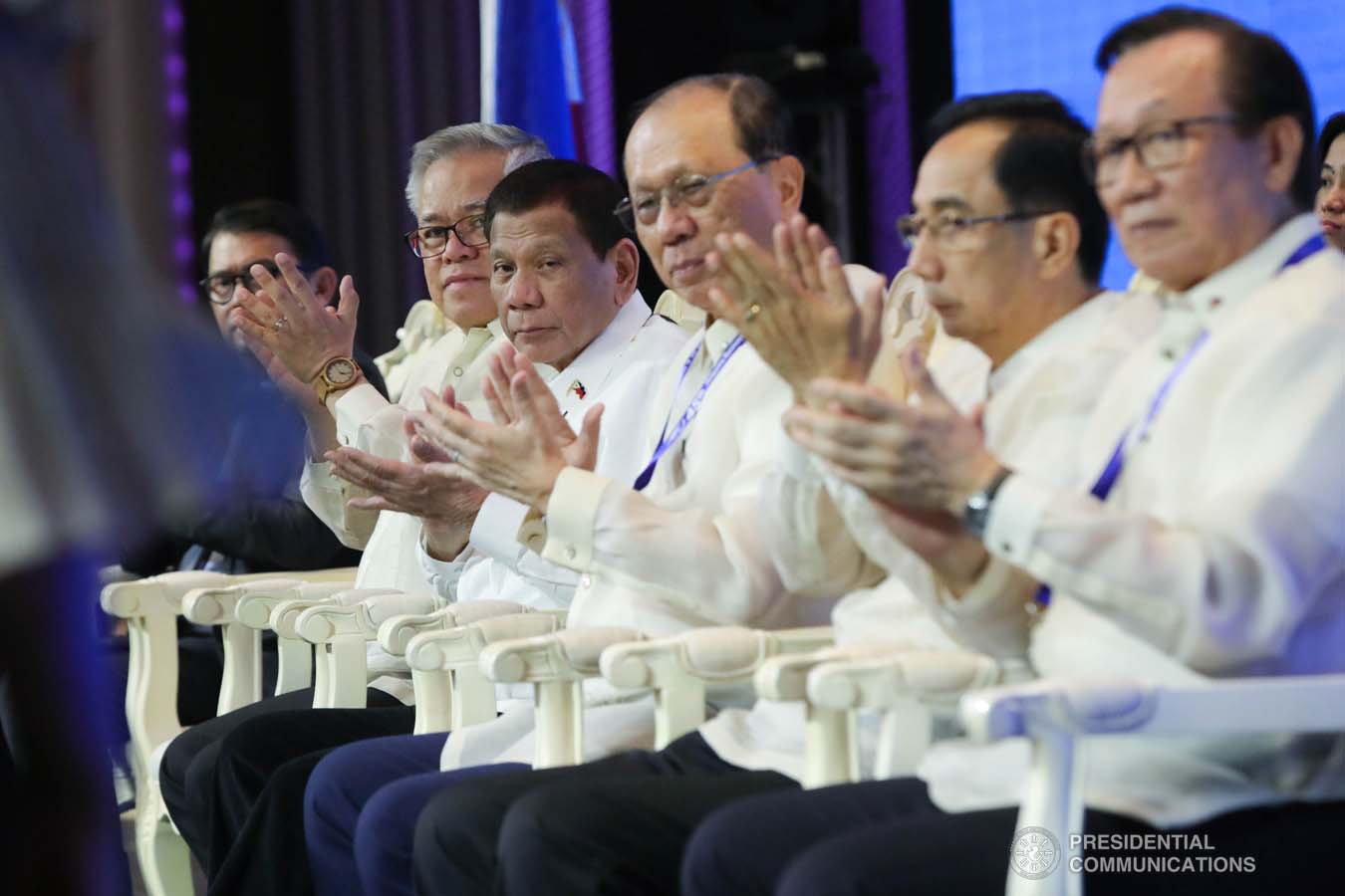 President Rodrigo Roa Duterte applauds while witnessing the program proper during the 45th Philippine Business Conference and Expo at The Manila Hotel on October 17, 2019. ROBINSON NIÑAL JR./PRESIDENTIAL PHOTO