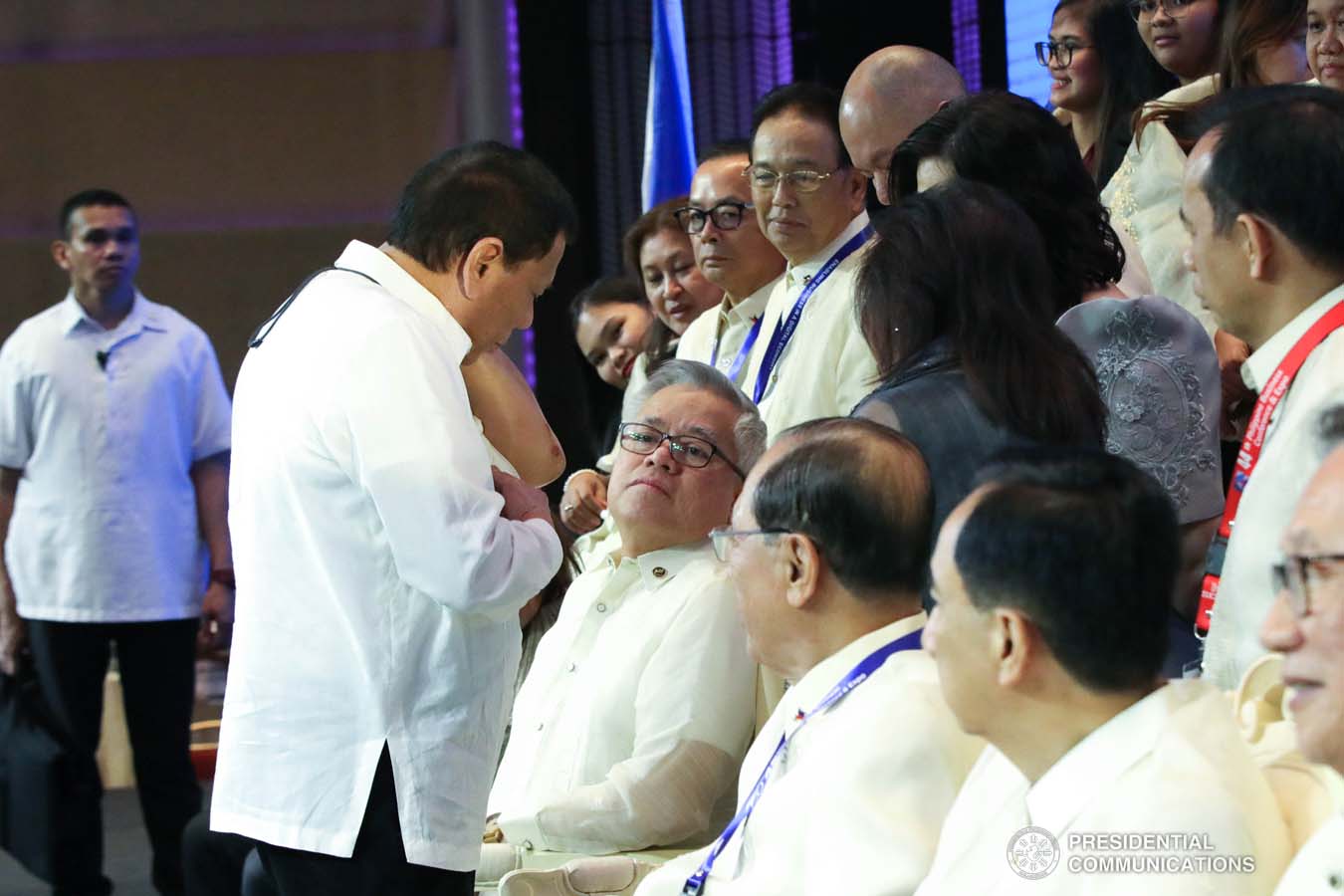 President Rodrigo Roa Duterte chats with some of the guests during the 45th Philippine Business Conference and Expo at The Manila Hotel on October 17, 2019. ROBINSON NIÑAL JR./PRESIDENTIAL PHOTO