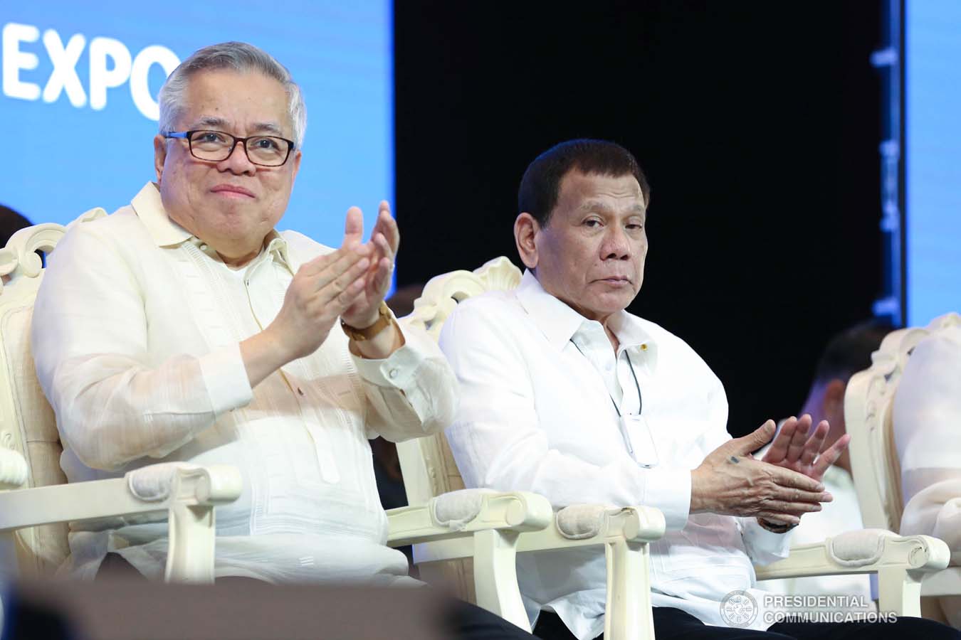 President Rodrigo Roa Duterte applauds while witnessing the program proper during the 45th Philippine Business Conference and Expo at The Manila Hotel on October 17, 2019. RICHARD MADELO/PRESIDENTIAL PHOTO