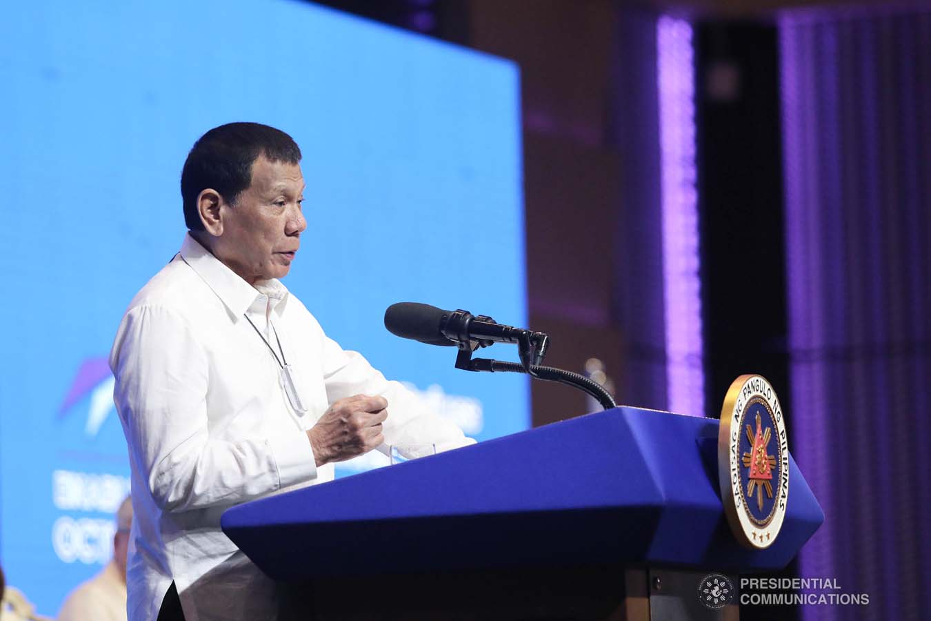 President Rodrigo Roa Duterte delivers his speech during the 45th Philippine Business Conference and Expo at The Manila Hotel on October 17, 2019. VALERIE ESCALERA/PRESIDENTIAL PHOTO