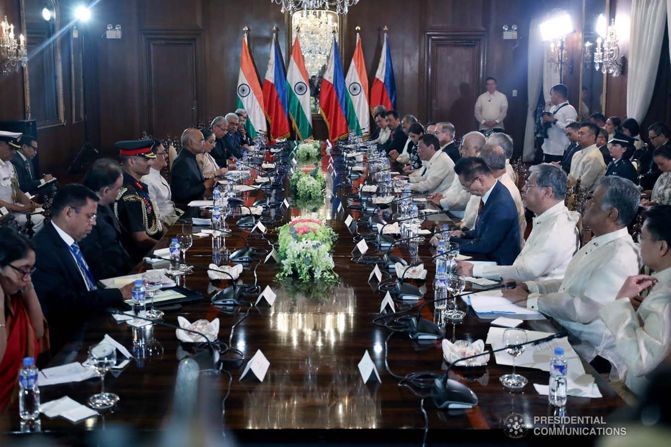 President Rodrigo Roa Duterte and the members of the cabinet hold an expanded bilateral meeting with President of the Republic of India Ram Nath Kovind and his delegation at the Malacañan Palace on October 18, 2019. President Kovind is on a five-day state visit to the Philippines. SIMEON CELI JR./PRESIDENTIAL PHOTO