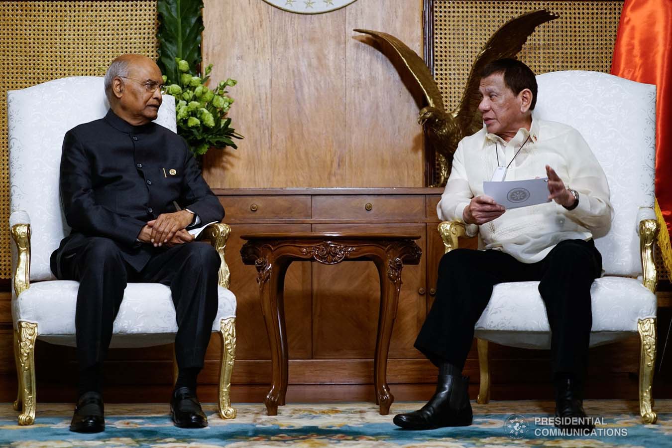 President Rodrigo Roa Duterte holds a meeting with President of the Republic of India Ram Nath Kovind at the Malacañan Palace on October 18, 2019. President Kovind is on a five-day state visit to the Philippines. KING RODRIGUEZ/PRESIDENTIAL PHOTO