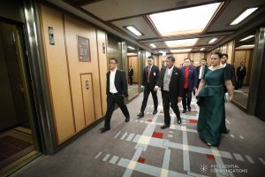 President Rodrigo Roa Duterte is accompanied by his daughter, Davao City Mayor Sara Duterte-Carpio, and Senator Christopher "Bong" Go as they prepare for the Ceremonies of the Accession to the Throne of His Majesty Emperor Naruhito while at a hotel in Tokyo, Japan on October 22, 2019. SIMEON CELI JR./PRESIDENTIAL PHOTO