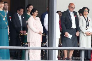 Photo from the Japanese Government shows President Rodrigo Roa Duterte and his daughter, Davao City Mayor Sara Duterte-Carpio, witnessing the Ceremony of the Enthronement of His Majesty Emperor Naruhito at the Imperial Palace in Tokyo, Japan on October 22, 2019. PRESIDENTIAL PHOTO