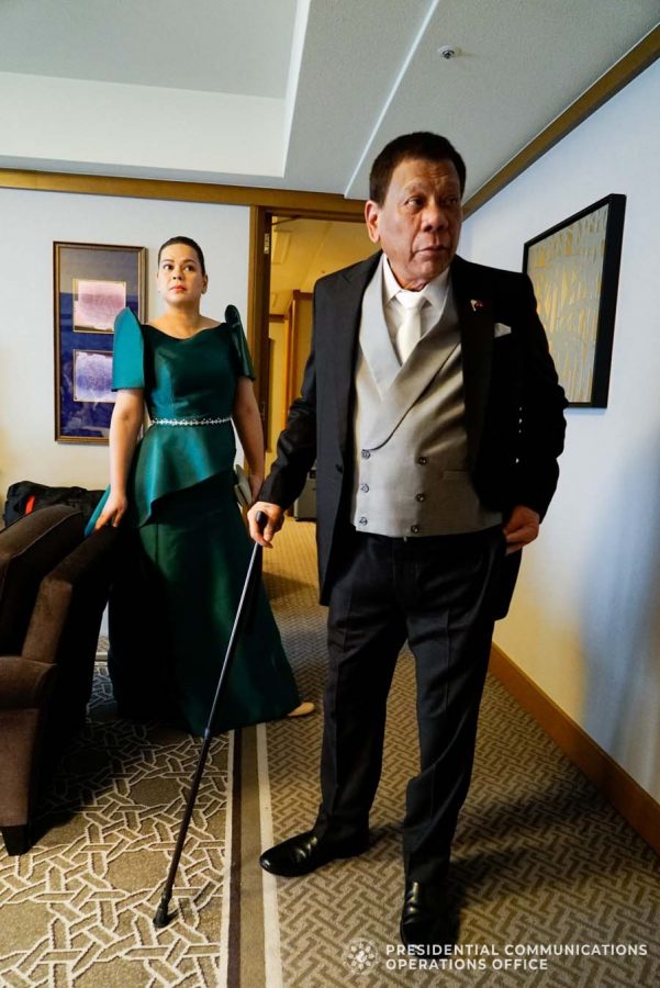 President Rodrigo Roa Duterte and his daughter, Davao City Mayor Sara Duterte-Carpio, arrive at the Imperial Palace in Tokyo, Japan to witness the Ceremonies of the Accession to the Throne of His Majesty Emperor Naruhito on October 22, 2019. KING RODRIGUEZ/PRESIDENTIAL PHOTO