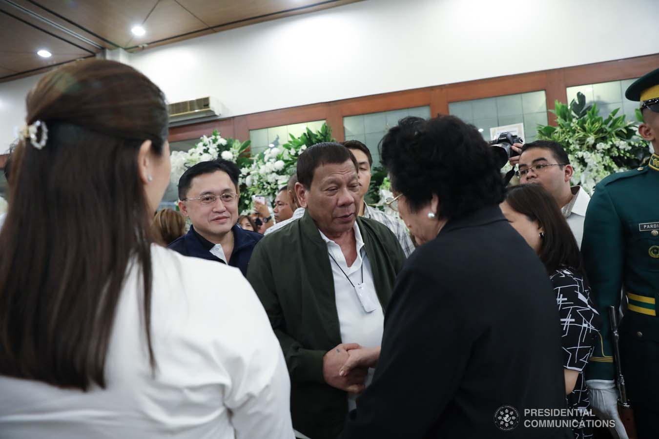 President Rodrigo Roa Duterte condoles with the family of the late former Senate President Aquilino Pimentel Jr. as he visits the wake at the Heritage Memorial Park in Taguig City on October 22, 2019. ROBINSON NIÑAL JR./PRESIDENTIAL PHOTO