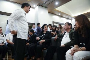 President Rodrigo Roa Duterte condoles with the family of the late former Senate President Aquilino Pimentel Jr. as he visits the wake at the Heritage Memorial Park in Taguig City on October 22, 2019. ROBINSON NIÑAL JR./PRESIDENTIAL PHOTO