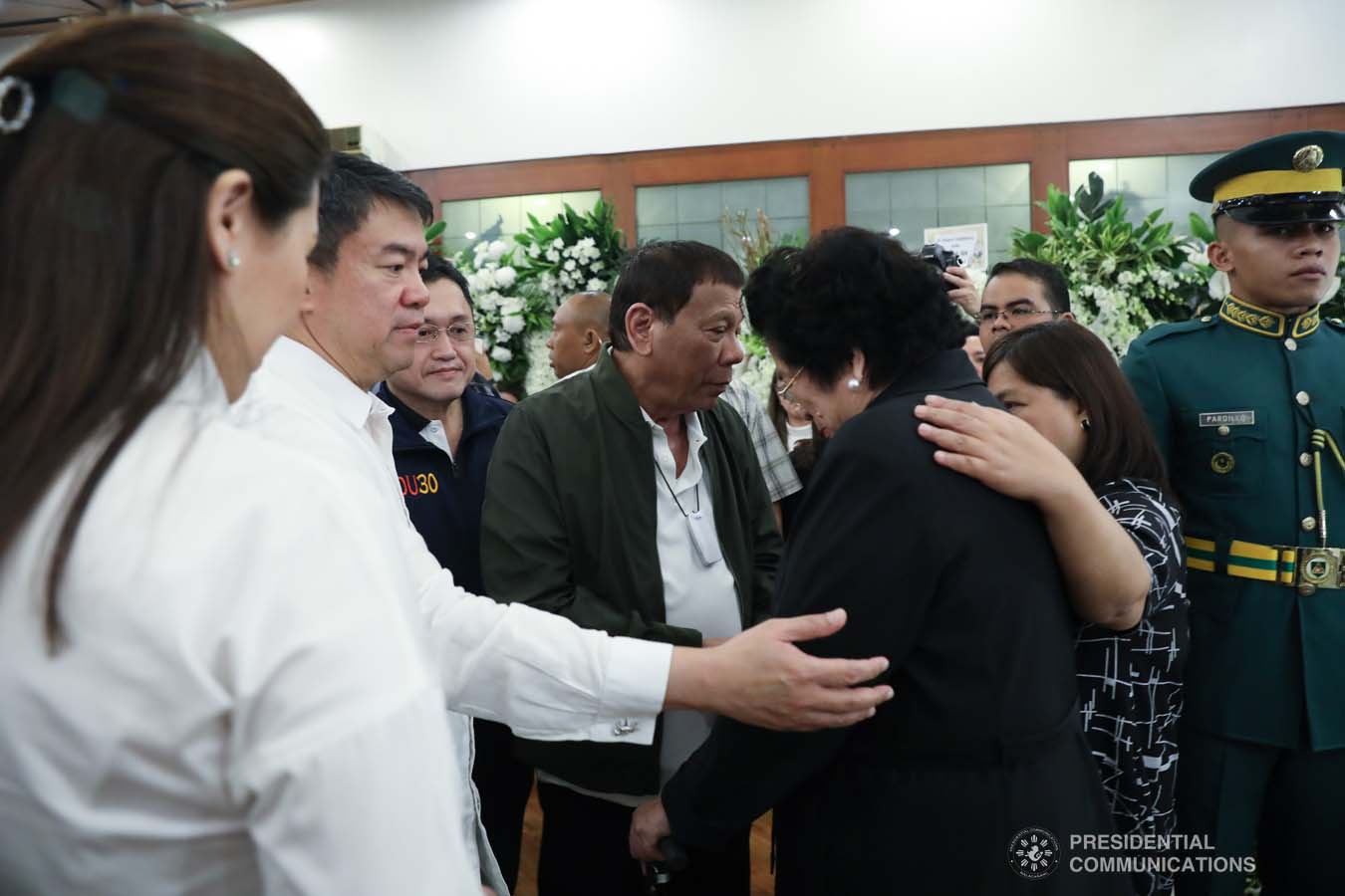 President Rodrigo Roa Duterte condoles with the family of the late former Senate President Aquilino Pimentel Jr. as he visits the wake at the Heritage Memorial Park in Taguig City on October 22, 2019. ROBINSON NIÑAL JR./PRESIDENTIAL PHOTO
