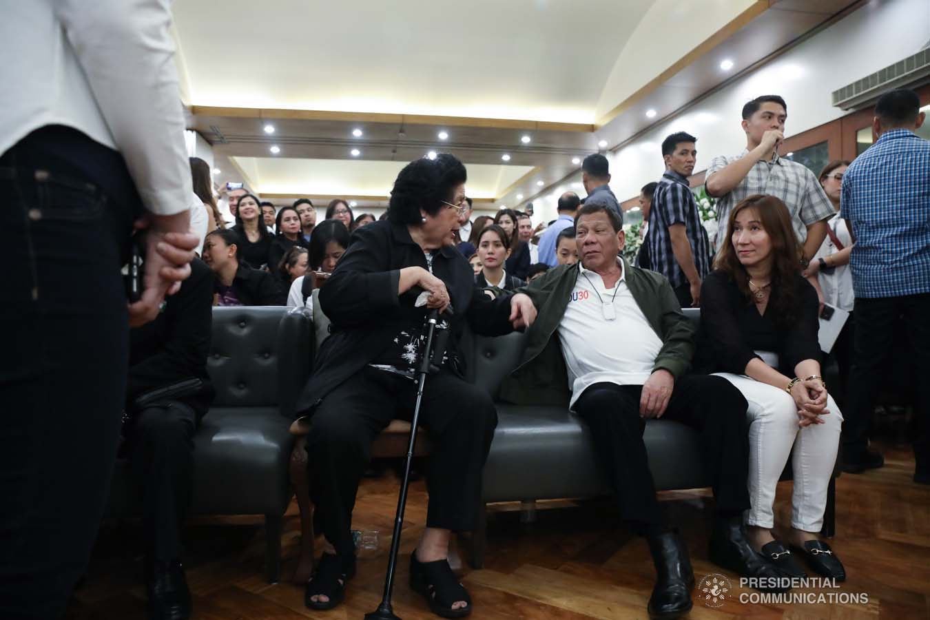 President Rodrigo Roa Duterte condoles with the family of the late former Senate President Aquilino Pimentel Jr. as he visits the wake at the Heritage Memorial Park in Taguig City on October 22, 2019. ROBINSON NIÑAL JR./PRESIDENTIAL PHOTO