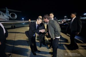 President Rodrigo Roa Duterte bids farewell to one of the members of the send-off party before his departure at the Haneda International Airport in Tokyo, Japan on October 22, 2019. The President attended the Ceremonies of the Accession to the Throne of His Majesty Emperor Naruhito. SIMEON CELI JR./PRESIDENTIAL PHOTO