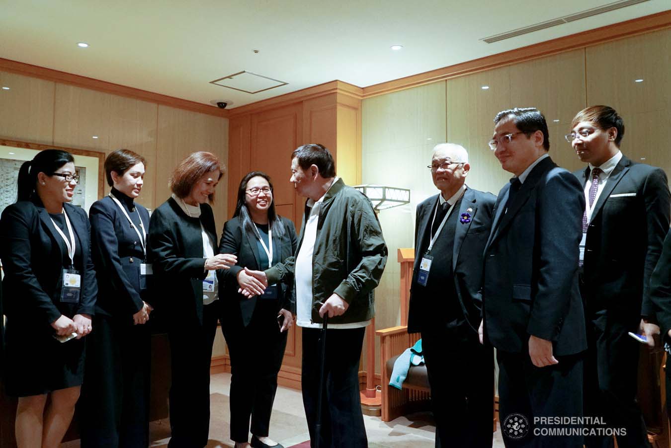 President Rodrigo Roa Duterte bids farewell to the officers of the Philippine Embassy in Tokyo, Japan before heading to the Haneda International Airport following his attendance to the Ceremonies of the Accession to the Throne of His Majesty Emperor Naruhito at the Imperial Palace on October 22, 2019. KING RODRIGUEZ/PRESIDENTIAL PHOTO