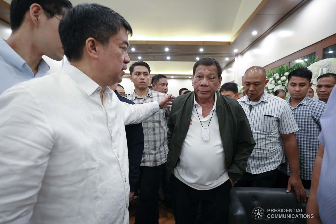 President Rodrigo Roa Duterte visits the wake of the late former Senate President Aquilino Pimentel Jr. at the Heritage Memorial Park in Taguig City on October 22, 2019. Welcoming the President is Senator Aquilino Pimentel III. KARL NORMAN ALONZO/PRESIDENTIAL PHOTO