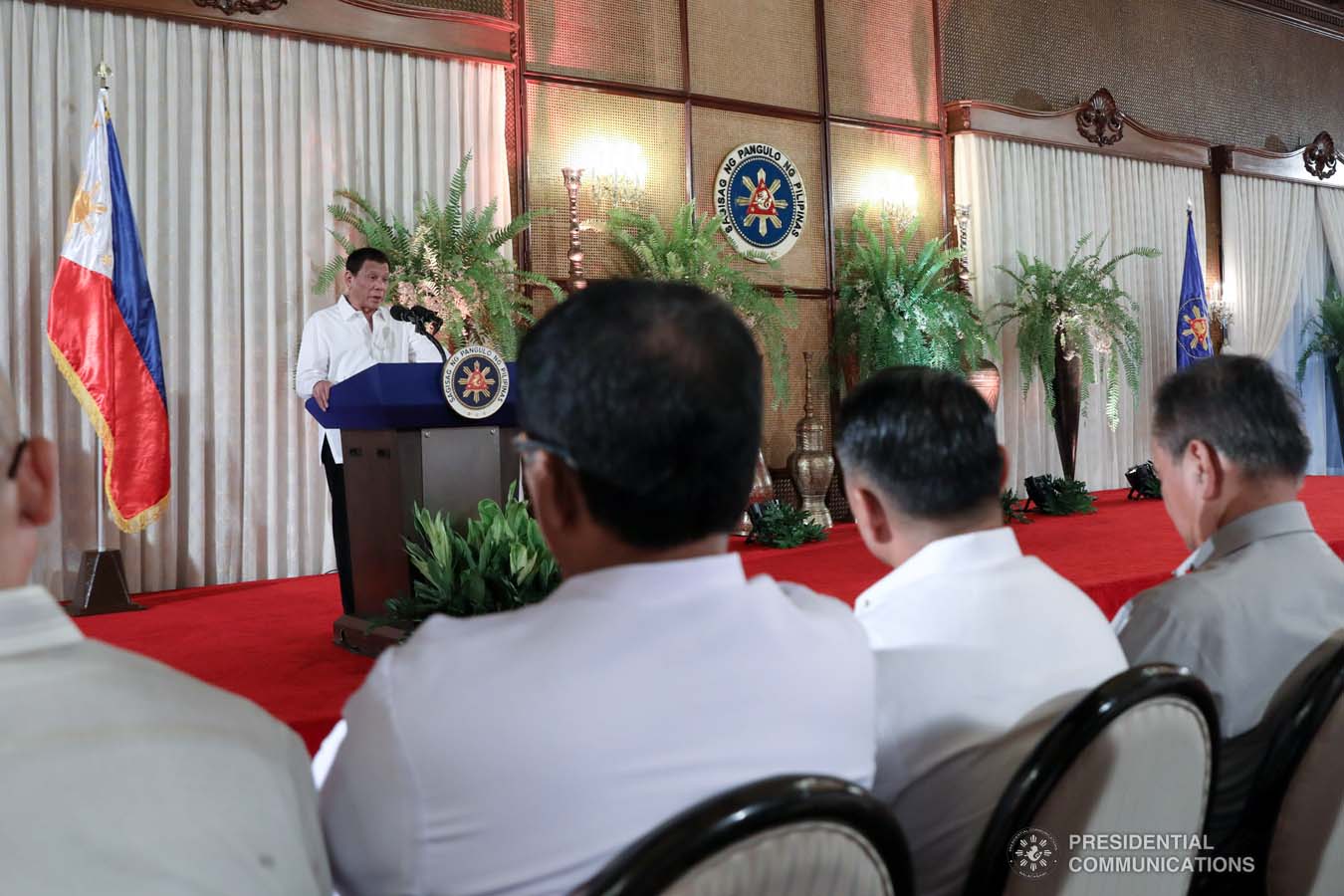 President Rodrigo Roa Duterte delivers his speech during the oath-taking ceremony of the newly appointed government officials at the Malacañan Palace on October 28, 2019. ROBINSON NIÑAL JR./PRESIDENTIAL PHOTO