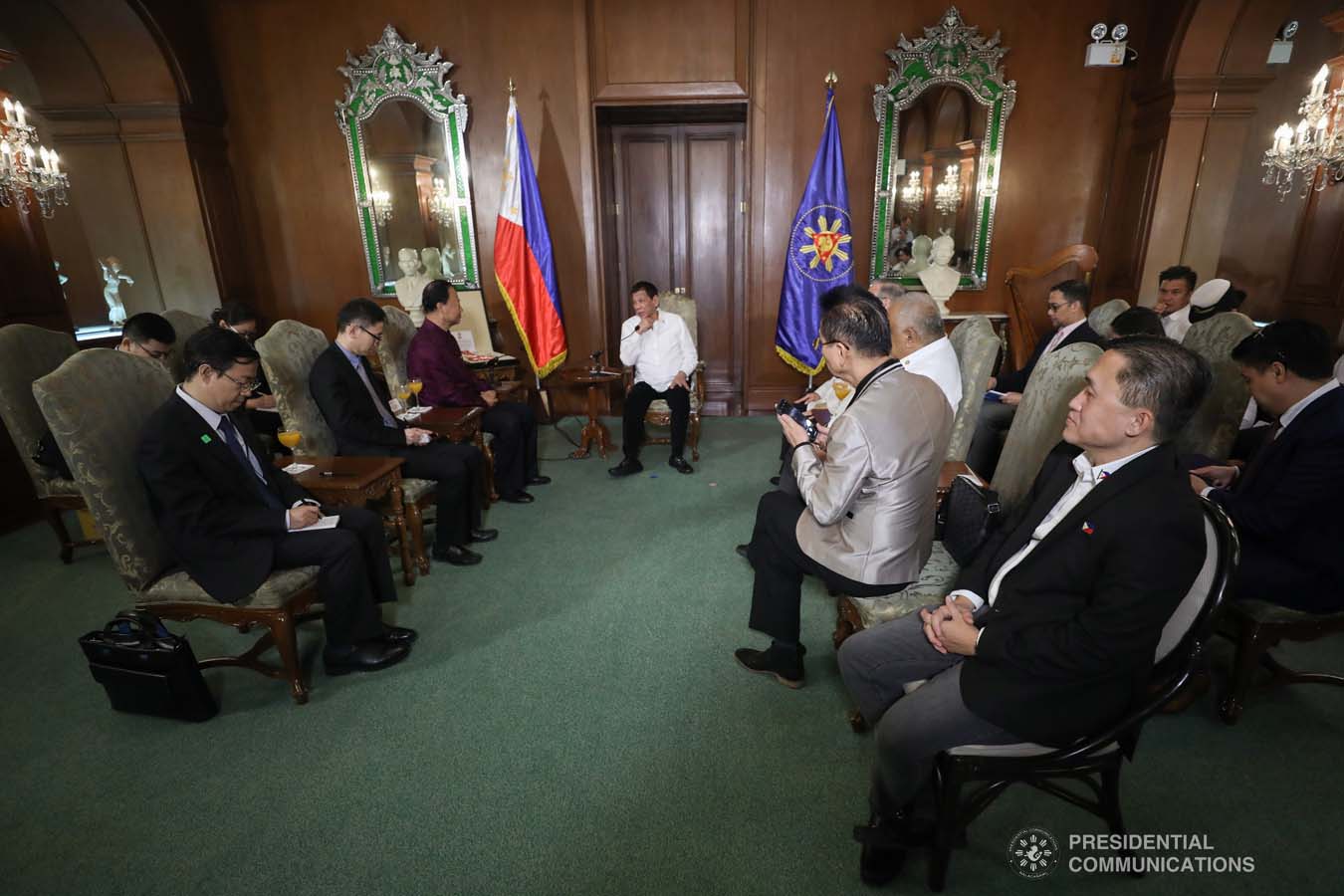 President Rodrigo Roa Duterte discusses matters with outgoing Chinese Ambassador to the Philippines Zhao Jianhua during his farewell call to the President at the Malacañan Palace on October 28, 2019. SIMEON CELI JR./PRESIDENTIAL PHOTO