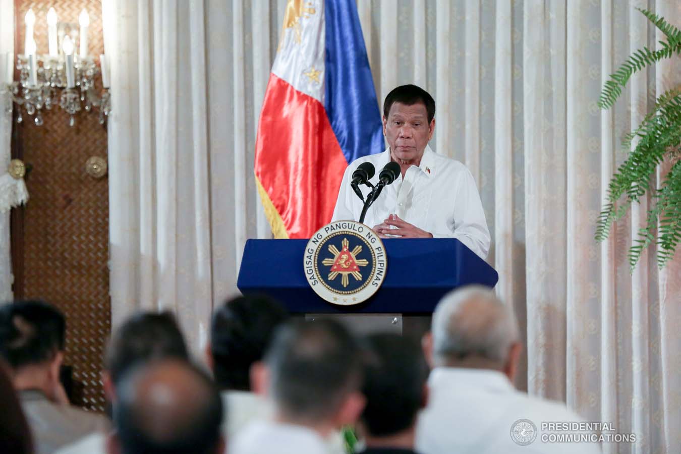 President Rodrigo Roa Duterte delivers his speech during the oath-taking ceremony of the newly appointed government officials at the Malacañan Palace on October 28, 2019. SIMEON CELI JR./PRESIDENTIAL PHOTO