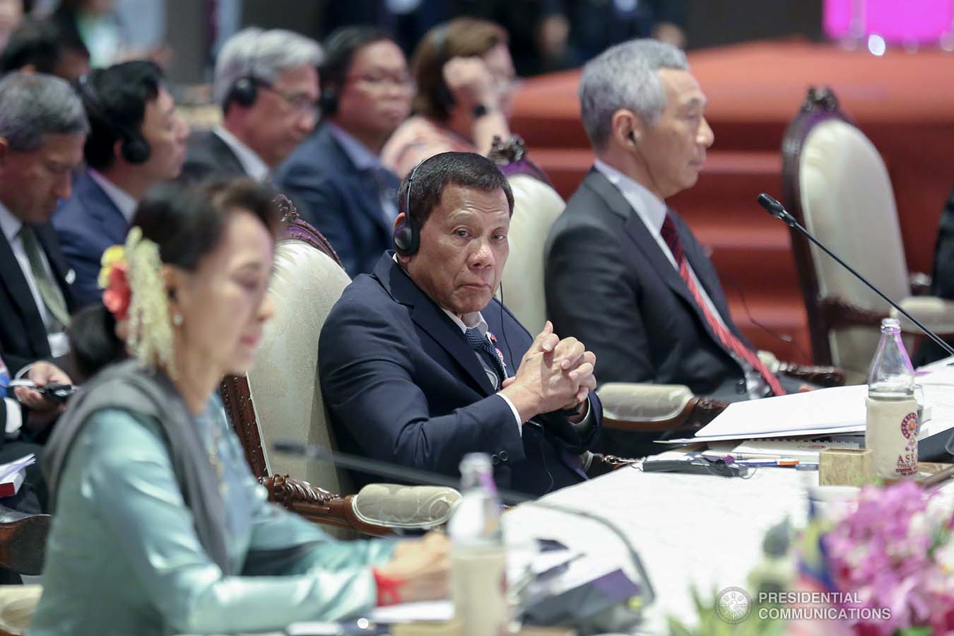 President Rodrigo Roa Duterte joins other leaders from the Association of Southeast Asian Nations (ASEAN) member countries and Prime Minister of Japan Shinzo Abe during the 22nd ASEAN-Japan Summit at the Impact Exhibition and Convention Center in Nonthaburi, Thailand on November 4, 2019. ALBERT ALCAIN/PRESIDENTIAL PHOTO