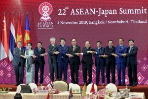President Rodrigo Roa Duterte poses for a family photo with other leaders from the Association of Southeast Asian Nations (ASEAN) member countries and Prime Minister of Japan Shinzo Abe during the 22nd ASEAN-Japan Summit at the Impact Exhibition and Convention Center in Nonthaburi, Thailand on November 4, 2019. ALBERT ALCAIN/PRESIDENTIAL PHOTO